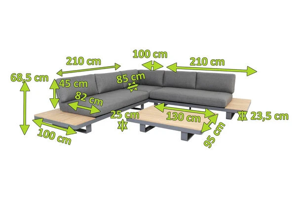 OUTFLEXX Ecklounge, Grau, Alu/Akazie Im Teak Look, 5 Personen, Inkl. Polster In Grau, Tisch 130x95 Cm 7 OUTFLEXX Ecklounge, Grau, Alu/Akazie Im Teak Look, 5 Personen, Inkl. Polster In Grau, Tisch 130x95 Cm – Bild 5