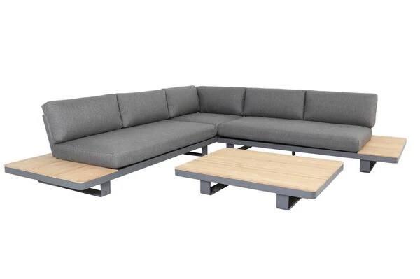 OUTFLEXX Ecklounge, Grau, Alu/Akazie Im Teak Look, 5 Personen, Inkl. Polster In Grau, Tisch 130x95 Cm 10 OUTFLEXX Ecklounge, Grau, Alu/Akazie Im Teak Look, 5 Personen, Inkl. Polster In Grau, Tisch 130x95 Cm – Bild 8