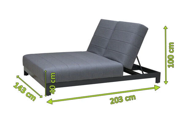 OUTFLEXX Doppelliegen, Anthrazit/flanelle, Alu/Sunbrella, 203x143x40/100, Höhenverstellbare Rückenlehne 7 OUTFLEXX Doppelliegen, Anthrazit/flanelle, Alu/Sunbrella, 203x143x40/100, Höhenverstellbare Rückenlehne – Bild 5