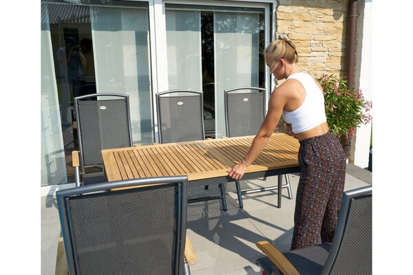 HARTMAN Silencio / Alice Sitzgruppe, Xerix/natur, Alu/Teak, 4x4 Textilen, 2 Dining Sessel, 6 Multipo, 160/220x90cm, FSC-Teak Armlehnen 12 HARTMAN Silencio / Alice Sitzgruppe, Xerix/natur, Alu/Teak, 4x4 Textilen, 2 Dining Sessel, 6 Multipo, 160/220x90cm, FSC-Teak Armlehnen – Bild 10