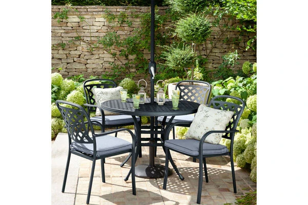 HARTMAN Preston Esstischgarnitur, Grau, Alu-Guss, 4 Dining Sessel, Inklusive Polster 3 HARTMAN Preston Esstischgarnitur, Grau, Alu-Guss, 4 Dining Sessel, Inklusive Polster