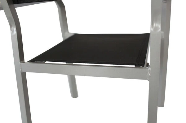 VILLANA Esstischgarnitur, Silber/schwarz, Alu/Holzimitat/Textil, Tisch 150x90cm, 2 Multipo, 4 Stapelsessel 22 VILLANA Esstischgarnitur, Silber/schwarz, Alu/Holzimitat/Textil, Tisch 150x90cm, 2 Multipo, 4 Stapelsessel – Bild 20