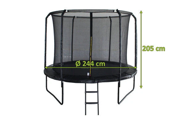 OUTTECH Pole Trampolin, Schwarz, Metallsprungfedern, Stahlgestänge, Ø 245 Cm, Mit Sicherheitsnetz Und Leiter 4 OUTTECH Pole Trampolin, Schwarz, Metallsprungfedern, Stahlgestänge, Ø 245 Cm, Mit Sicherheitsnetz Und Leiter – Bild 2