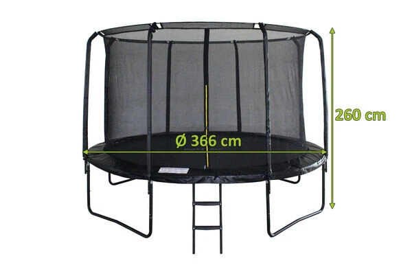 OUTTECH Pole Trampolin, Schwarz, Metallsprungfedern, Stahlgestänge, Ø 365 Cm, Mit Sicherheitsnetz Und Leiter 4 OUTTECH Pole Trampolin, Schwarz, Metallsprungfedern, Stahlgestänge, Ø 365 Cm, Mit Sicherheitsnetz Und Leiter – Bild 2
