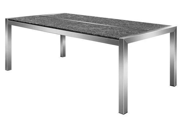 OUTFLEXX Esstischgarnitur, Silber/schwarz, Edelstahl/Granit/Textil, 200x100 Cm, 4 Freischwinger, 2 Multipos, Padded, FSC-Teakholz 13 OUTFLEXX Esstischgarnitur, Silber/schwarz, Edelstahl/Granit/Textil, 200x100 Cm, 4 Freischwinger, 2 Multipos, Padded, FSC-Teakholz – Bild 11