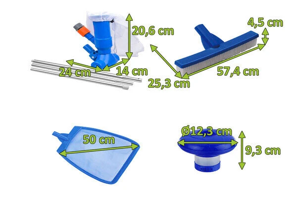OUTTECH Poolpflege-Set, Weiß/blau, Kunststoff, 4-teilig, Inkl. Vakuum Sauger, Bürste, Dosierschwimmer Und Kescher 7 OUTTECH Poolpflege-Set, Weiß/blau, Kunststoff, 4-teilig, Inkl. Vakuum Sauger, Bürste, Dosierschwimmer Und Kescher – Bild 5