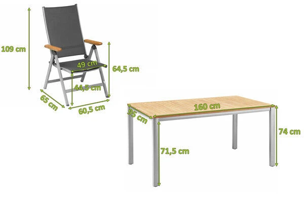 KETTLER GranadaSitzgruppe, Silber/anthrazit, Alu/Teak, Teaktisch 160x95 Cm,6 Multipo, FSC-Teak 7 KETTLER GranadaSitzgruppe, Silber/anthrazit, Alu/Teak, Teaktisch 160x95 Cm,6 Multipo, FSC-Teak – Bild 5