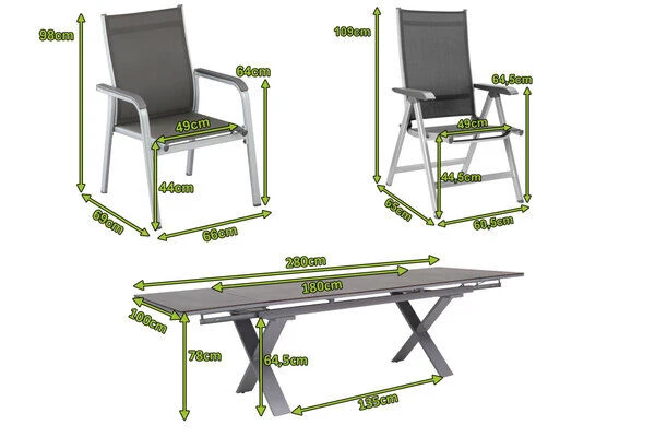 KETTLER BasicPlus Esstischgarnitur, Silber / Anthrazit, Alu / HPL / Textil, Tisch 180/280x100cm, 8 Stapelsessel, 2 Multipo 7 KETTLER BasicPlus Esstischgarnitur, Silber / Anthrazit, Alu / HPL / Textil, Tisch 180/280x100cm, 8 Stapelsessel, 2 Multipo – Bild 5