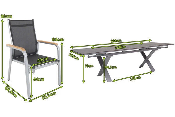 KETTLER Granada Esstischgarnitur, Silber / Anthrazit, Alu / HPL / Teak, Tisch 180/280x100cm, 8 Stapelsessel 7 KETTLER Granada Esstischgarnitur, Silber / Anthrazit, Alu / HPL / Teak, Tisch 180/280x100cm, 8 Stapelsessel – Bild 5