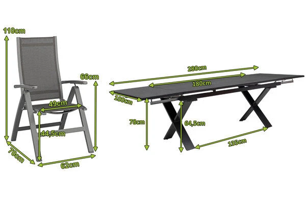 KETTLER Altura Esstischgarnitur, Anthrazit, Alu / Spraystone / Textil, Tisch 180/280x100cm, 6 Multipositionssessel 7 KETTLER Altura Esstischgarnitur, Anthrazit, Alu / Spraystone / Textil, Tisch 180/280x100cm, 6 Multipositionssessel – Bild 5