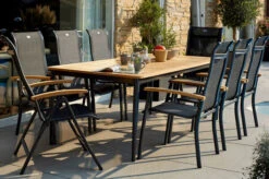 HARTMAN Silencio / Alice Sitzgruppe, Xerix/natur, Alu/Teak, 4x4 Textilen, 4 Dining Sessel, 2 Multipo, 220x100cm, FSC-Teak Armlehnen