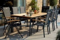 HARTMAN Silencio / Alice Sitzgruppe, Xerix/natur, Alu/Teak, 4x4 Textilen, 6 Dining Sessel, 2 Multipo, 220x100cm, FSC-Teak Armlehnen