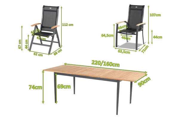 HARTMAN Silencio / Alice Sitzgruppe, Xerix/natur, Alu/Teak, 4x4 Textilen, 2 Dining Sessel, 6 Multipo, 160/220x90cm, FSC-Teak Armlehnen 7 HARTMAN Silencio / Alice Sitzgruppe, Xerix/natur, Alu/Teak, 4x4 Textilen, 2 Dining Sessel, 6 Multipo, 160/220x90cm, FSC-Teak Armlehnen – Bild 5