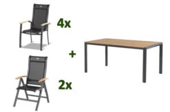 HARTMAN Aruba / Alice Sitzgruppe, Xerix/natur, Alu/Teak/Glaskeramik, 4x4 Textilen, 4 Dining Sessel, 2 Multipo, 160x90cm, FSC-Teak Armlehnen