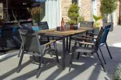 HARTMAN Aruba Sitzgruppe, Xerix/natur, Alu/Teak, 6 Dining Sessel, 160x90cm, FSC-Teak Armlehnen