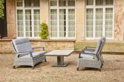 SIENA GARDEN Solea/Bellani Dining Lounge, Anthrazit/grau/blau, Alu/Gardino®-Geflecht/Keramik, Für 4 Personen, 160 X 90 X 50-72cm, Stufenlos Verstellbar