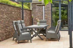 SIENA GARDEN Messina/Solea Dining Set, Anthrazit/blau, Alu/Gardino®-Geflecht/Keramik, 200-260x100 Cm, Inkl. 8 Diningsessel, Stufenlos Verstellbar