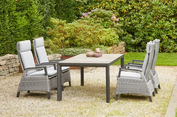 SIENA GARDEN Silva/Solea Dining Set, Anthrazit/blau/grau, Alu/Gardino®-Geflecht/Keramik, 182 X 100cm, Inkl. 4 Diningsessel, Stufenlos Verstellbar 3 SIENA GARDEN Silva/Solea Dining Set, Anthrazit/blau/grau, Alu/Gardino®-Geflecht/Keramik, 182 X 100cm, Inkl. 4 Diningsessel, Stufenlos Verstellbar