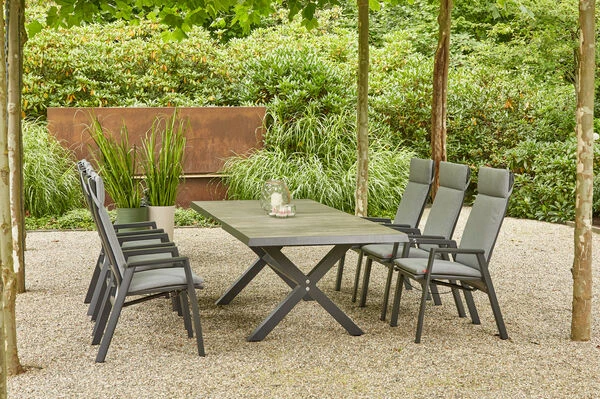 SIENA GARDEN Sincro/Valencia Dining Set, Anthrazit/grau, Alu/Textilgewebe/Keramik, 200-260x103cm, Inkl. 6 Diningsessel, Stufenlos Verstellbar 3 SIENA GARDEN Sincro/Valencia Dining Set, Anthrazit/grau, Alu/Textilgewebe/Keramik, 200-260x103cm, Inkl. 6 Diningsessel, Stufenlos Verstellbar