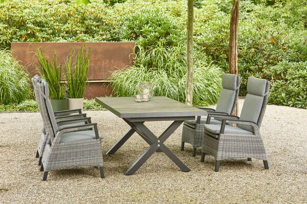 SIENA GARDEN Sincro/Solea Dining Set, Anthrazit/grau/blau, Alu/Gardino®-Geflecht/Keramik, 200-260x103cm, Inkl. 4 Diningsessel, Stufenlos Verstellbar 3 SIENA GARDEN Sincro/Solea Dining Set, Anthrazit/grau/blau, Alu/Gardino®-Geflecht/Keramik, 200-260x103cm, Inkl. 4 Diningsessel, Stufenlos Verstellbar