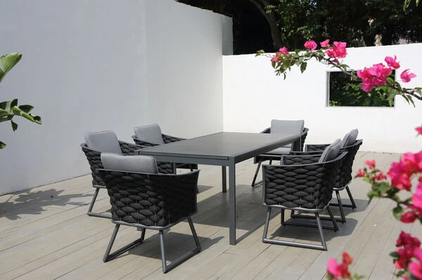 OUTFLEXX Esstischgarnitur, Anthrazit, Aluminium, Tisch 180/270x100 Cm, 6 Sessel 4 OUTFLEXX Esstischgarnitur, Anthrazit, Aluminium, Tisch 180/270x100 Cm, 6 Sessel – Bild 2