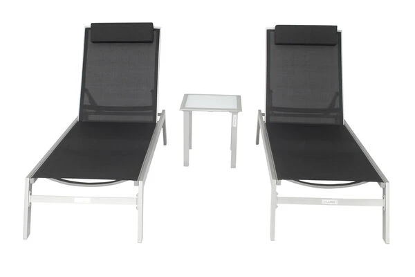 VILLANA 2er-Set Sonnenliegen, Silber/schwarz, Alu/Textil, 198x66x32cm, Mit Beistelltisch 45x45cm 4 VILLANA 2er-Set Sonnenliegen, Silber/schwarz, Alu/Textil, 198x66x32cm, Mit Beistelltisch 45x45cm – Bild 2
