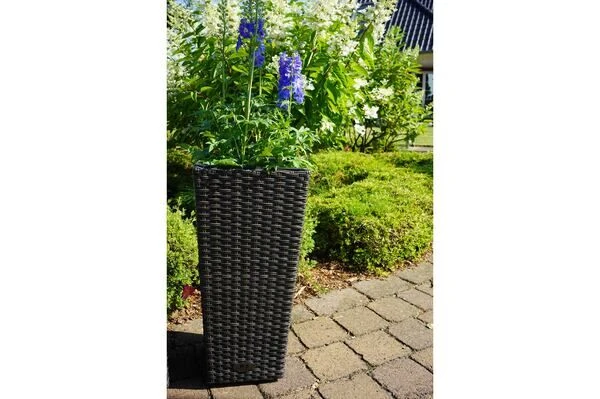 Ploß Rocking Pflanzgefäß, Grau/braun-meliert, Polyrattan, Konisch, 28x28x60 Cm, Kunststoffeinsatz 4 Ploß Rocking Pflanzgefäß, Grau/braun-meliert, Polyrattan, Konisch, 28x28x60 Cm, Kunststoffeinsatz – Bild 2