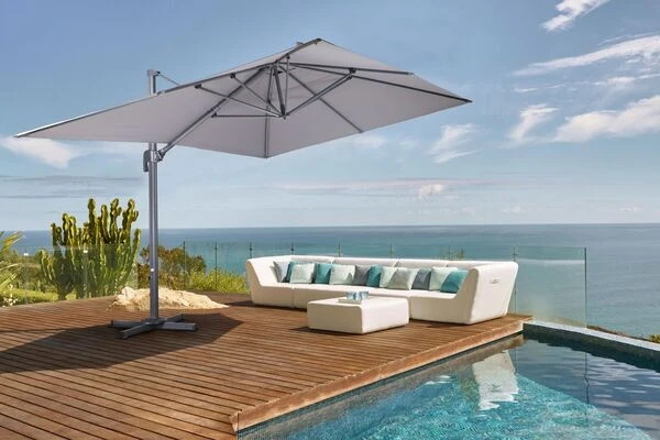 OUTFLEXX Ampelschirm, Anthrazit, Pulverbesch. Aluminium, 400x300cm, Inkl. Plattenständer 4 OUTFLEXX Ampelschirm, Anthrazit, Pulverbesch. Aluminium, 400x300cm, Inkl. Plattenständer – Bild 2