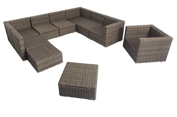 OUTFLEXX Loungemöbel-Set, Grau, Polyrattan, 10 Personen, Mit Sessel, Verstellbare Sitzflächen, Wasserfeste Kissenbox 4 OUTFLEXX Loungemöbel-Set, Grau, Polyrattan, 10 Personen, Mit Sessel, Verstellbare Sitzflächen, Wasserfeste Kissenbox – Bild 2