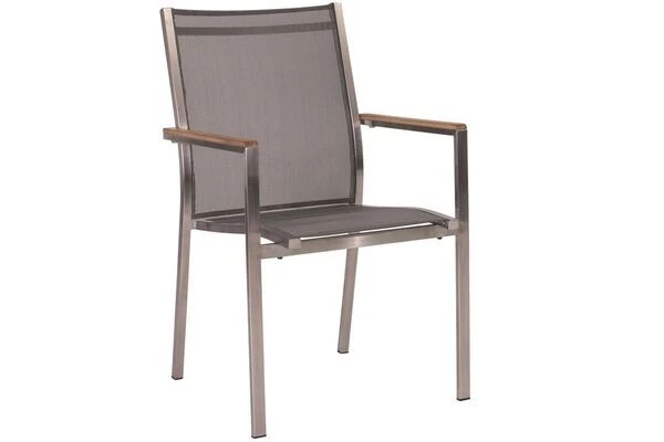 STERN Cardiff Esstischgruppe, Silber/silbergrau, Edelstahl/FSC-Teak, Tisch Ø 170 Cm, 4 Stapel-, 2 Multipositionssessel 4 STERN Cardiff Esstischgruppe, Silber/silbergrau, Edelstahl/FSC-Teak, Tisch Ø 170 Cm, 4 Stapel-, 2 Multipositionssessel – Bild 2