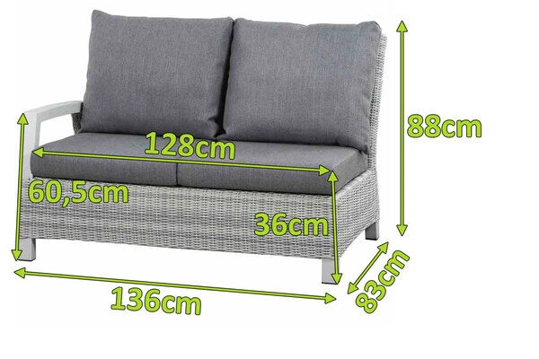 SIENA GARDEN Corido 2-Sitzer Sofa, Ice Grey, Alu / Gardino®-Geflecht, 136x83x88 Cm, Armlehne Rechts 4 SIENA GARDEN Corido 2-Sitzer Sofa, Ice Grey, Alu / Gardino®-Geflecht, 136x83x88 Cm, Armlehne Rechts – Bild 2