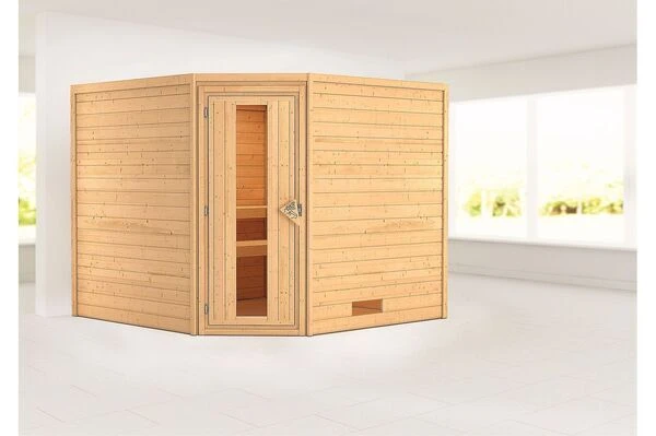 KARIBU Sauna Leona, Fichtenholz 38 Mm, Eckeinstieg, Ca. 5m² 4 KARIBU Sauna Leona, Fichtenholz 38 Mm, Eckeinstieg, Ca. 5m² – Bild 2
