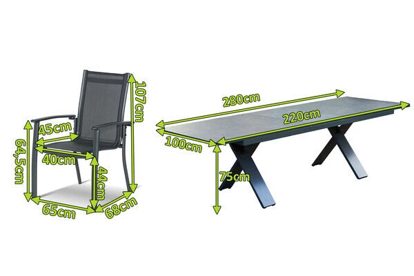 HARTMAN Sondermodell Xanadu / Alice Comfort Set, Xerix/anthrazit, Alu/Glaskeramik, 6 Stapelsessel, 220/280x100cm 4 HARTMAN Sondermodell Xanadu / Alice Comfort Set, Xerix/anthrazit, Alu/Glaskeramik, 6 Stapelsessel, 220/280x100cm – Bild 2