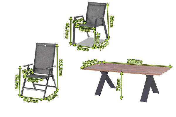 HARTMAN Xanadu / Aruba Esstischgarnitur, Xerix/anthrazit, Alu/Teakholz, 6 Stapelsessel, 2 Multipos, 220x100cm 4 HARTMAN Xanadu / Aruba Esstischgarnitur, Xerix/anthrazit, Alu/Teakholz, 6 Stapelsessel, 2 Multipos, 220x100cm – Bild 2