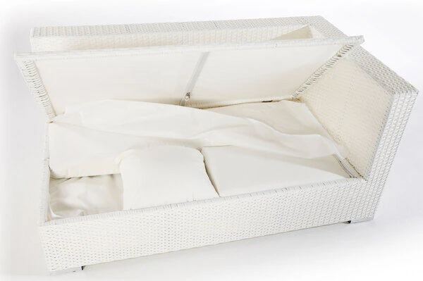 OUTFLEXX 2-Sitzer Ecksofa, Weiß, Polyrattan, 145x85x70cm, Armlehne Li, Inkl. Polster, Wasserfeste Kissenbox 4 OUTFLEXX 2-Sitzer Ecksofa, Weiß, Polyrattan, 145x85x70cm, Armlehne Li, Inkl. Polster, Wasserfeste Kissenbox – Bild 2