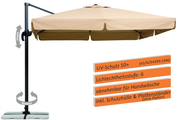Schneider® SCHNEIDER Rhodos Ampelschirm, Natur, Quadratisch, 300 X 300 Cm 4 Schneider® SCHNEIDER Rhodos Ampelschirm, Natur, Quadratisch, 300 X 300 Cm – Bild 2