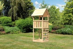 KARIBU Lotti Spielturm, Naturbelassen, Nordische Fichte, 107x107x291cm, Mit Kletterwand ECO