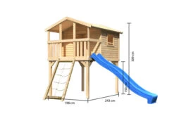 KARIBU Benjamin Stelzenhaus, Naturbelassen, Nordische Fichte, 198x244x309cm, Mit Rutsche Blau Und Netzrampe -Kettler Verkaufs-Shop 30416 1 05.jpg