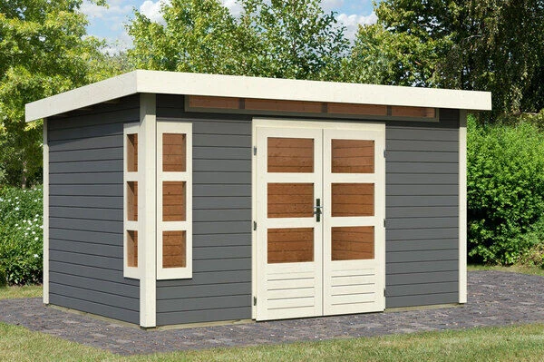 KARIBU Gartenhaus Kastorf 7, Terragrau, Fichtenholz 28mm, 396 X 244 X 222 Cm, Flachdach, Inkl. Oberlicht 4 KARIBU Gartenhaus Kastorf 7, Terragrau, Fichtenholz 28mm, 396 X 244 X 222 Cm, Flachdach, Inkl. Oberlicht – Bild 2