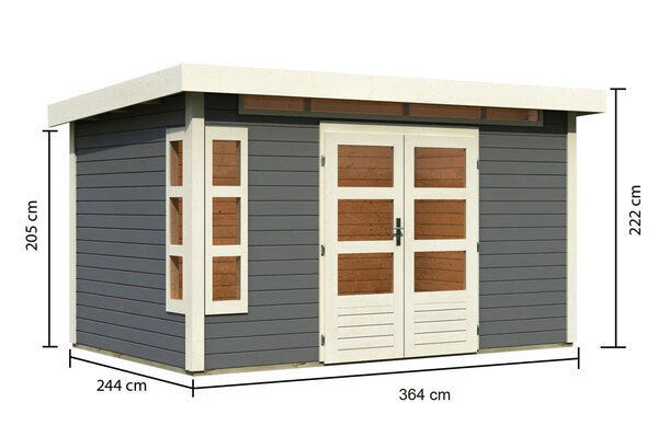 KARIBU Gartenhaus Kastorf 7, Terragrau, Fichtenholz 28mm, 396 X 244 X 222 Cm, Flachdach, Inkl. Oberlicht 7 KARIBU Gartenhaus Kastorf 7, Terragrau, Fichtenholz 28mm, 396 X 244 X 222 Cm, Flachdach, Inkl. Oberlicht – Bild 5