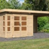 KARIBU Gartenhaus Kastorf6 , Naturbelassen, Fichtenholz 28mm, 612 X 274 X 222 Cm, Flachdach, Anbau 3,2m Mit Rückwand -Kettler Verkaufs-Shop 30468 1 01.jpg