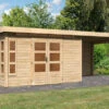KARIBU Gartenhaus Kastorf 7, Naturbelassen, Fichtenholz 28mm, 702 X 244 X 222 Cm, Flachdach, Anbau 3,2m Mit Rückwand -Kettler Verkaufs-Shop 30468 3 01.jpg