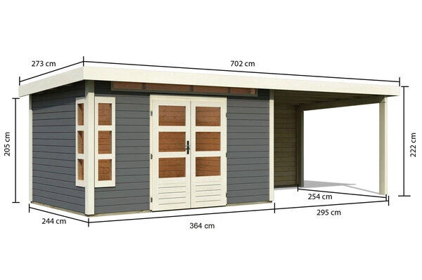 KARIBU Gartenhaus Kastorf 7, Terragrau, Fichtenholz 28mm, 702 X 244 X 222 Cm, Flachdach, Anbau 3,2m Mit Rückwand 7 KARIBU Gartenhaus Kastorf 7, Terragrau, Fichtenholz 28mm, 702 X 244 X 222 Cm, Flachdach, Anbau 3,2m Mit Rückwand – Bild 5