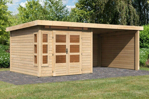 KARIBU Gartenhaus Kastorf6 , Naturbelassen, Fichtenholz 28mm, 612 X 274 X 222 Cm, Flachdach, Anbau 3,2m Mit Rück- Und Seitenwand 3 KARIBU Gartenhaus Kastorf6 , Naturbelassen, Fichtenholz 28mm, 612 X 274 X 222 Cm, Flachdach, Anbau 3,2m Mit Rück- Und Seitenwand