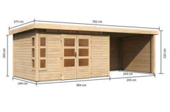 KARIBU Gartenhaus Kastorf7 , Naturbelassen, Fichtenholz 28mm, 702 X 244 X 222 Cm, Flachdach, Anbau 3,2m Mit Rück- Und Seitenwand -Kettler Verkaufs-Shop 30469 3 05.jpg