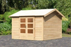 KARIBU Gartenhaus Theres 7, Naturbelassen, Fichtenholz 28mm, 337 X 304 X 250 Cm, Satteldach, Massivholzdach