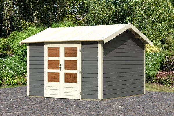 KARIBU Gartenhaus Theres 7, Terragrau, Fichtenholz 28mm, 337 X 304 X 250 Cm, Satteldach, Massivholzdach 3 KARIBU Gartenhaus Theres 7, Terragrau, Fichtenholz 28mm, 337 X 304 X 250 Cm, Satteldach, Massivholzdach