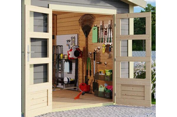 KARIBU Gartenhaus Theres 7, Terragrau, Fichtenholz 28mm, 337 X 304 X 250 Cm, Satteldach, Massivholzdach 4 KARIBU Gartenhaus Theres 7, Terragrau, Fichtenholz 28mm, 337 X 304 X 250 Cm, Satteldach, Massivholzdach – Bild 2