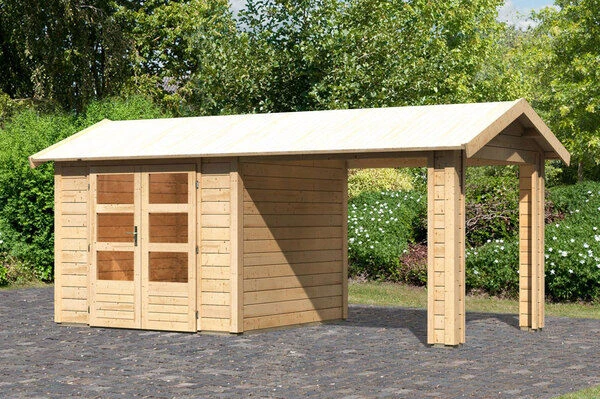 KARIBU Gartenhaus Theres 3, Naturbelassen, Fichtenholz 28mm, 528 X 240 X 242 Cm, Satteldach, Inkl. Dachausbauelement 4 KARIBU Gartenhaus Theres 3, Naturbelassen, Fichtenholz 28mm, 528 X 240 X 242 Cm, Satteldach, Inkl. Dachausbauelement – Bild 2