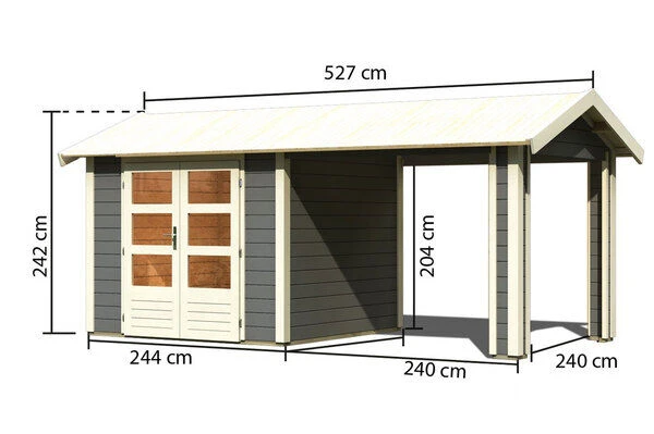 KARIBU Gartenhaus Theres 3, Terragrau, Fichtenholz 28mm, 528 X 240 X 242 Cm, Satteldach, Inkl. Dachausbauelement 7 KARIBU Gartenhaus Theres 3, Terragrau, Fichtenholz 28mm, 528 X 240 X 242 Cm, Satteldach, Inkl. Dachausbauelement – Bild 5